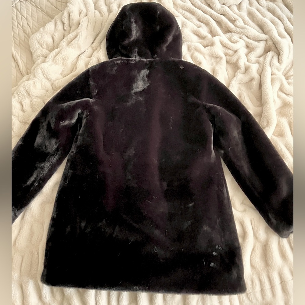 Faux Fur Hooded Coat in Deep Dark Brown - Picture 2 of 8